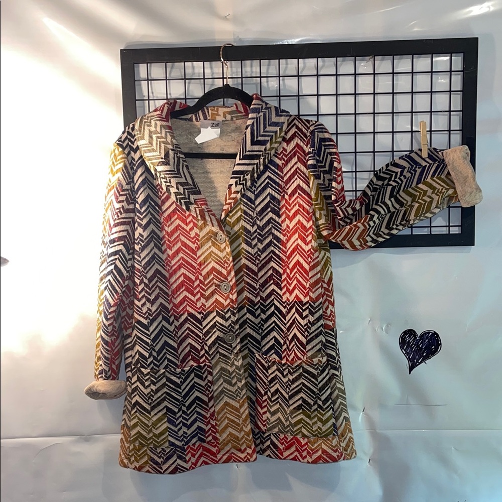 Quilted stretchy Colourful Chevron Patterned blazer